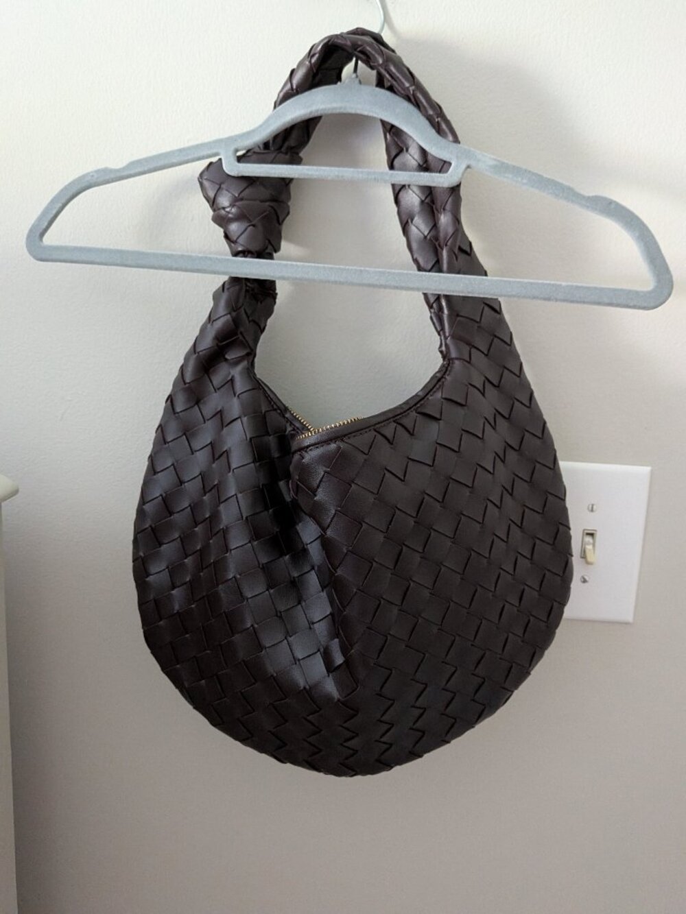 Brown Woven Leather Hobo Bag | Shoulder Bag with Knot Detail